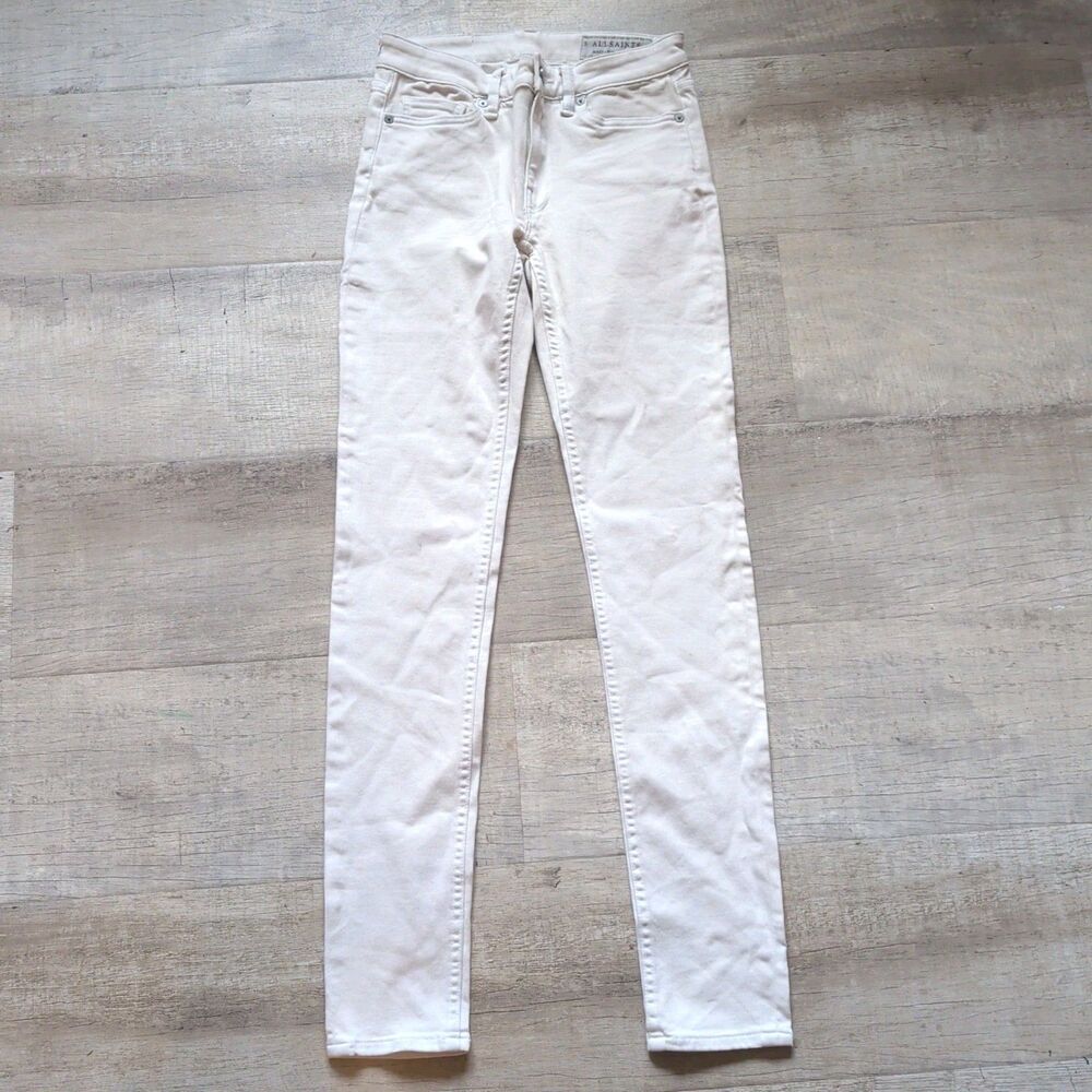 AllSaints Mast Skinny Jeans Women's Size 25 White Cream Stretch Denim Pants